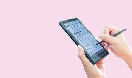 Digital Signature on on smartphone technology document Online Usingの写真素材
