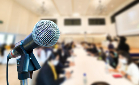 Microphone seminars and training in meeting roomsの写真素材