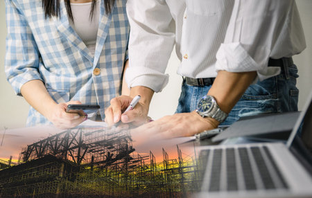 Double Exposure Construction and Building Design Engineerの写真素材
