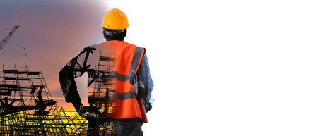 building concept construction supervision engineer and free spaceの写真素材