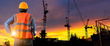 Double Exposure future building engineering project concepts that are open to graphic design partners buildingの写真素材