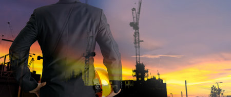 Double Exposure future building engineering project concepts that are open to graphic design partners buildingの写真素材