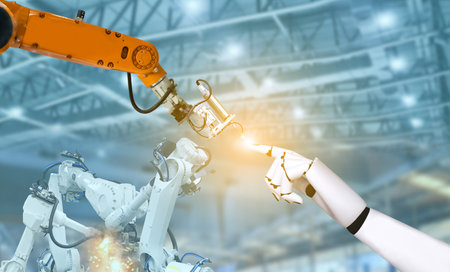 Industrial concept engineer robot control Double Exposureの写真素材