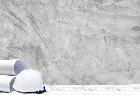 Engineer's helmet and construction plans. Concept.の写真素材