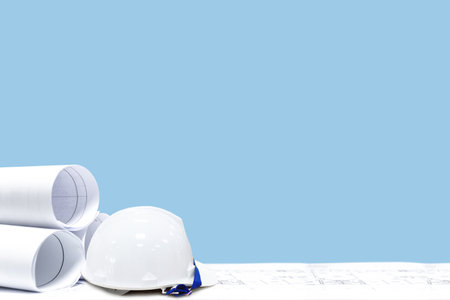 Engineer's helmet and construction plans. Concept.の写真素材