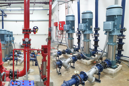 Water pump room in the buildingの写真素材