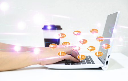 social network Concept of communicating with people around the worldの写真素材