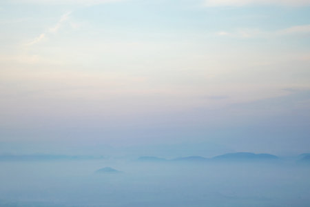 Nature, sky, mountain view and beautiful fog.の写真素材