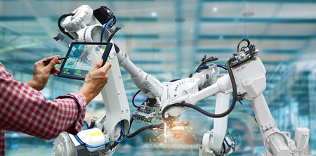 Manufacturing industry by robots, artificial intelligence and engineersの写真素材