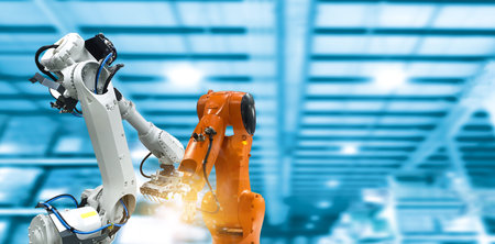 Manufacturing industry by robots, artificial intelligence and engineersの写真素材