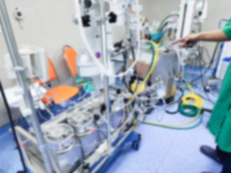 Operating room and hospital equipment, blurred imageの写真素材