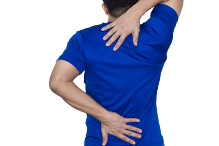 The man has back pain and bone pain.の写真素材