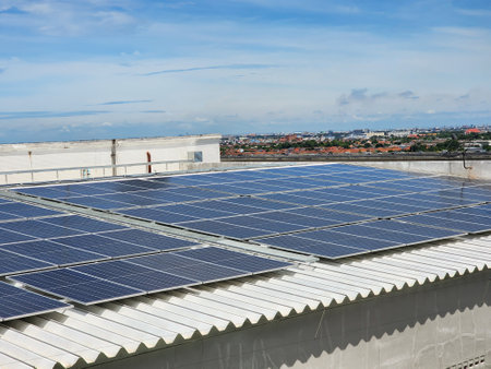 Clean energy concept, solar power on buildingsの写真素材