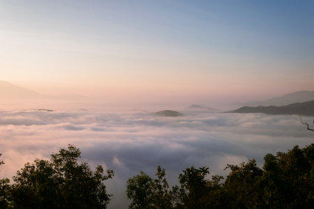 Natural mountains and fog, tourism and relaxation.の写真素材