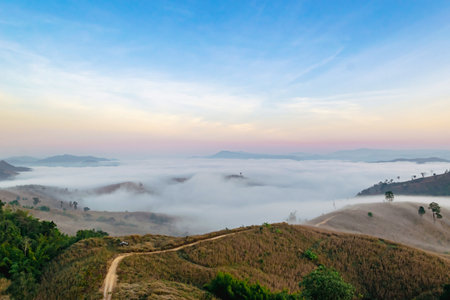 Natural mountains and fog, tourism and relaxation.の写真素材