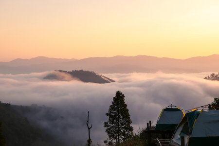 camping in mountain Tents, Travel and Relaxationの写真素材