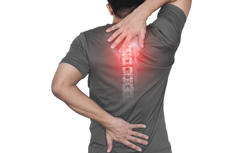 The man has back pain and bone pain.の写真素材