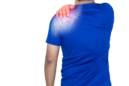 The man had shoulder pain and inflammation.の写真素材