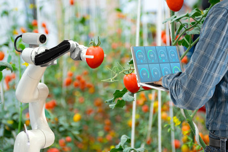 Agricultural industry with artificial intelligence robots conceptの写真素材