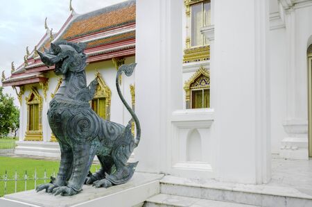 Green Lion statue in Buddhist temple   Lion statueの写真素材