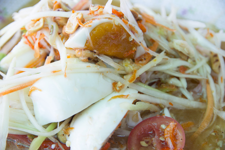 Thai Style Papaya Salad with Satled Eggsの写真素材