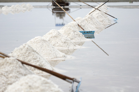 Sea salt evaporation pond in Ban Laem, Petchaburi, Thailand.の写真素材