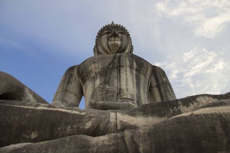Buddha face in blue sky background, Buddha statue in Thailand, Buddha Statue.の写真素材