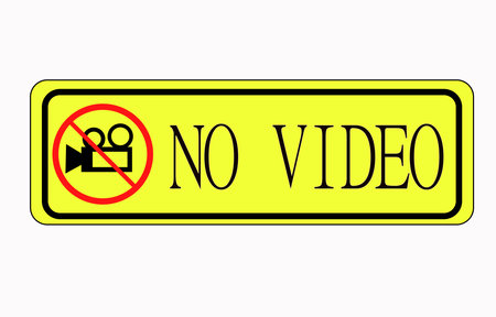 Simple video camera icon. No video recording signboard, black object in warning sign with YALLO background colorのイラスト素材