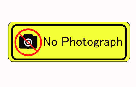 NO CAMERAS ALLOWED sign. Flat icon in red crossed out circle.のイラスト素材