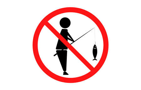 No fishing, sign or symbol.design isolated on white background. Fishing forbidden in this area.のイラスト素材