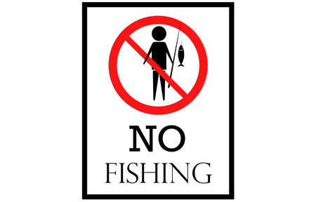 No fishing, sign or symbol.design isolated on white background. Fishing forbidden in this area.のイラスト素材