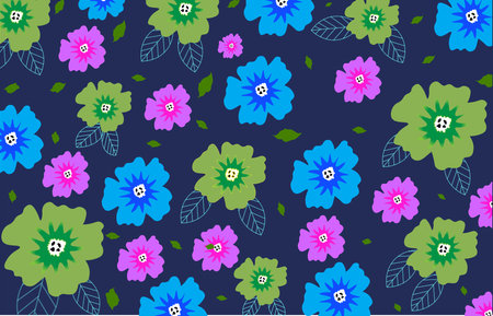 Cute flower and leaf seamless vector patternのイラスト素材