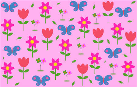 Cartoon pink flamingo pattern, textile. Scrapbooking design. Fashion summer hand drawn elements.のイラスト素材