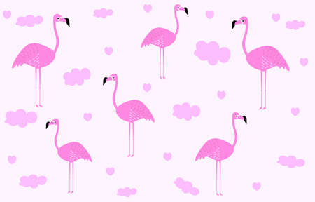 Cartoon pink flamingo pattern, textile. Scrapbooking design. Fashion summer hand drawn elements.のイラスト素材