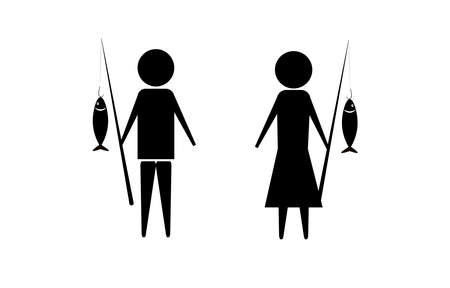 Male and female gender profile symbols. Male and female toilet Fishing sport logo. Toilet and shower signs. Fishing sport logo,fishing Iconのイラスト素材