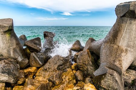 Concrete blocks at the seaの写真素材