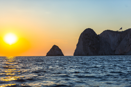 Sunset in Zakynthos islandの写真素材