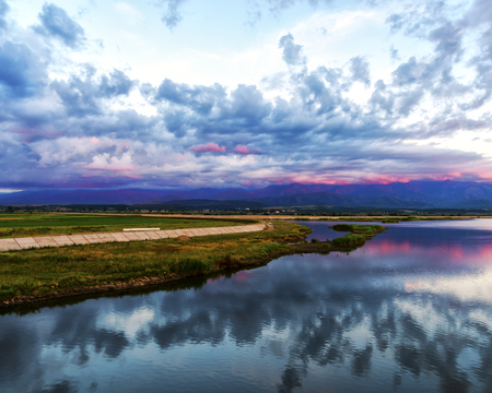 Fagaras Mountains at the sunsetの写真素材