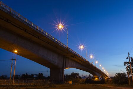 the Second Thai - Myanmar Friendship Bridge at dusk, Mae Sot, Tak, Thailandの写真素材