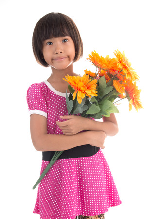 Little asian girl Child Holding Flowerの写真素材