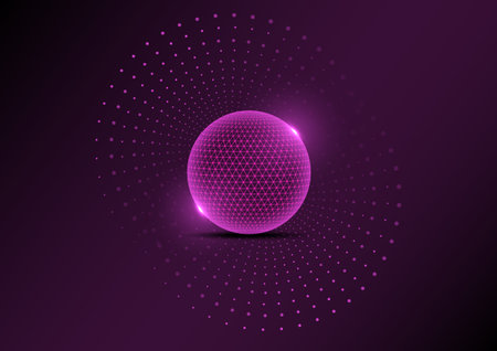Abstract technology background circle globe purple glowing dots atoms diffuse loop on gradient backgroundのイラスト素材