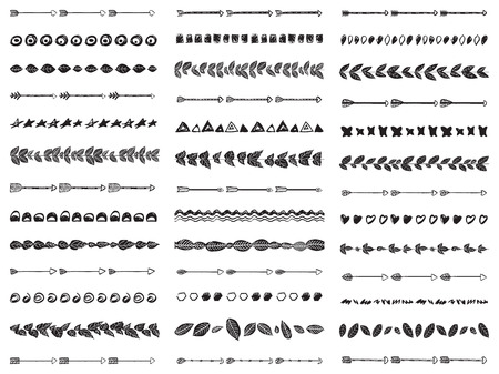 Big set of 39 abstract seamless brushes Aztec boho style. Tribal borders.のイラスト素材