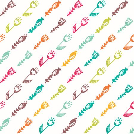 Simple cute floral background with flowers and branches. Seamless pattern for your design.のイラスト素材