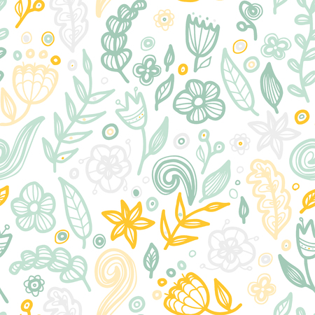 Floral seamless floral pattern in doodle style. Gentle, spring, summer floral background.のイラスト素材