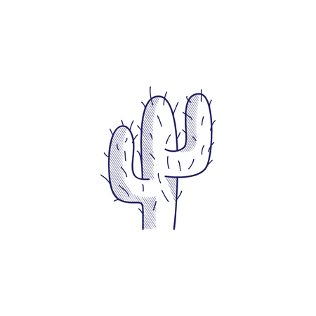Minimalistic hand-drawn icon with a desert cactus. Hatched web icon. Internet symbol for your website design, icon, app, UI.のイラスト素材