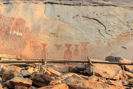 Ancient paintings on the cliff at Pha Taem Ubon Ratchathani Northeast of Thailand.の写真素材