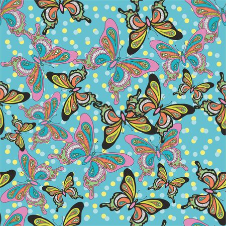 beautiful pattern with butterflies on a blue background background. vector illustrationのイラスト素材
