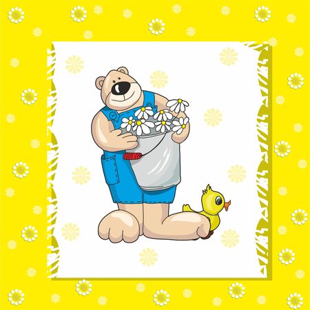 baby card with teddy bear on a yellow backgroundのイラスト素材