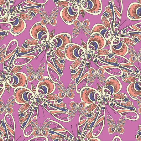 pattern with butterflies on a pink background. illustrationのイラスト素材