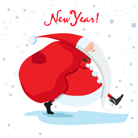 New Year card with gifts and Santa vector illustration.のイラスト素材